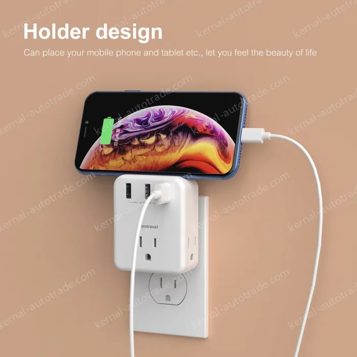 Wall Socket 3 AC Outlets Power Strip