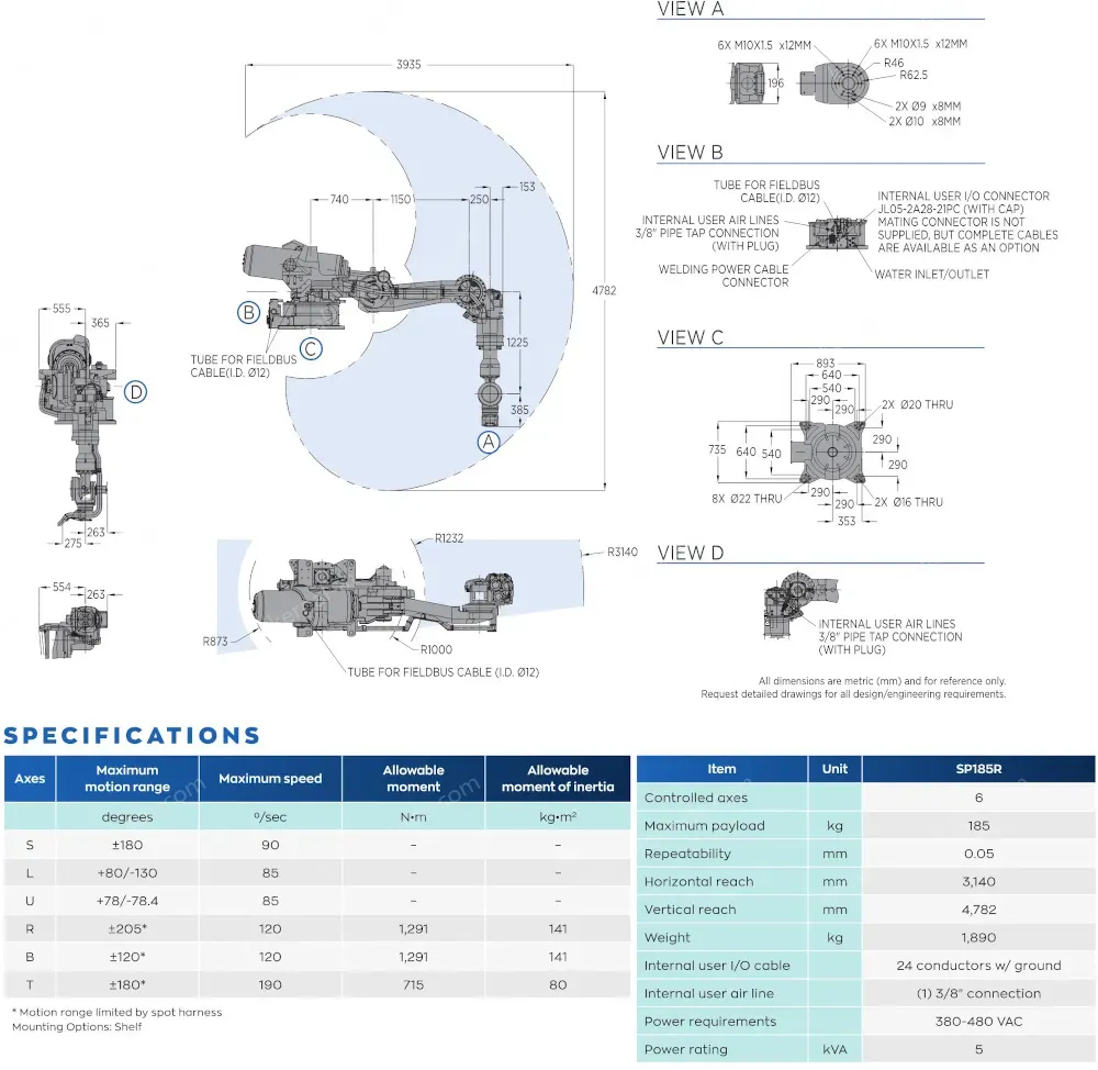 SP185R robot spec diagram