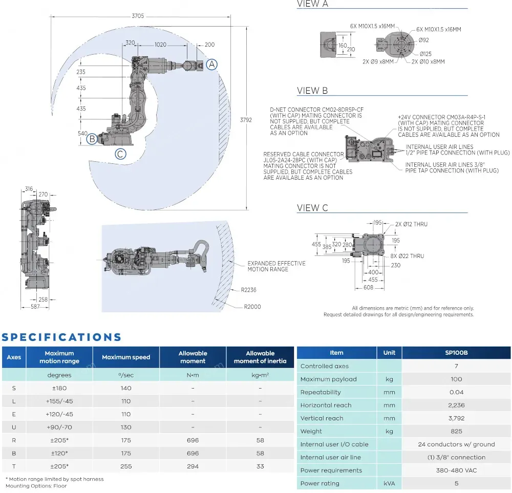 SP100B robot spec diagram