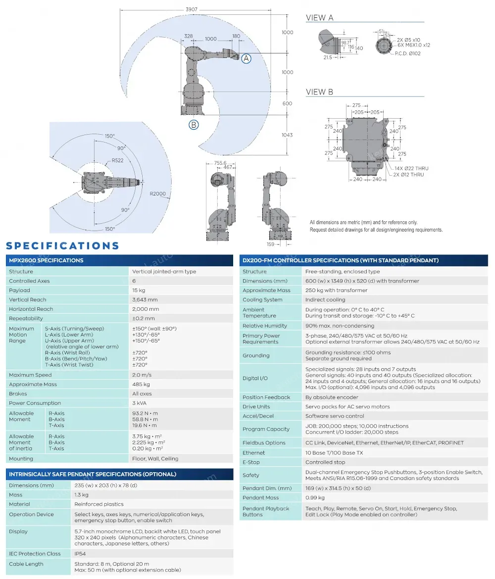 MPX2600 robot spec diagram