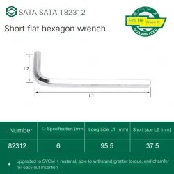 Short flat head hex wrench 6mm 82312